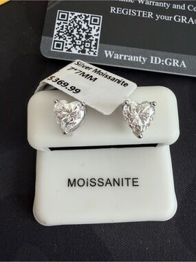 925 Sterling Silver Moissanite Heart Stud Earrings - 2.4 CT, 7MM